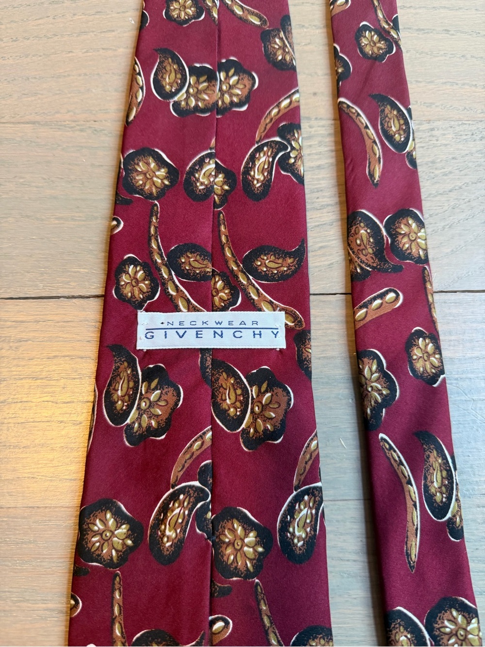 Vintage Givenchy 100% Silk Tie Burgundy Paisley Floral 3.75” Wide Made in USA